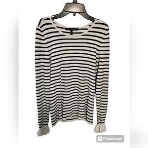 White House Black Market Sweater Stripe Ruffle